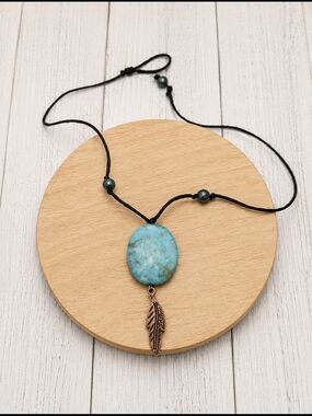 Turquoise Stone Feather Pendant Necklace - Women Jewelry